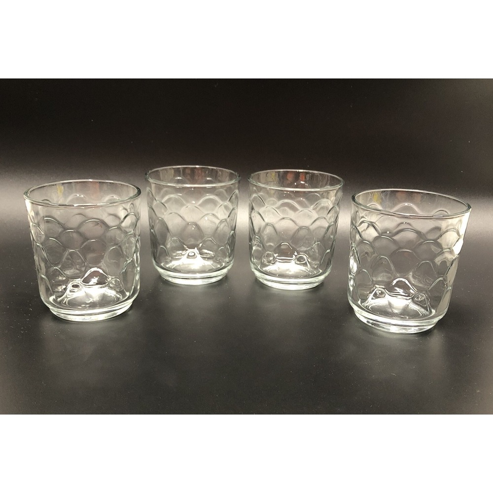 Libbey Bubbles Urban Polka Dot Thumbprint Clear Glass Old Fashioned‎ Rocks (4)